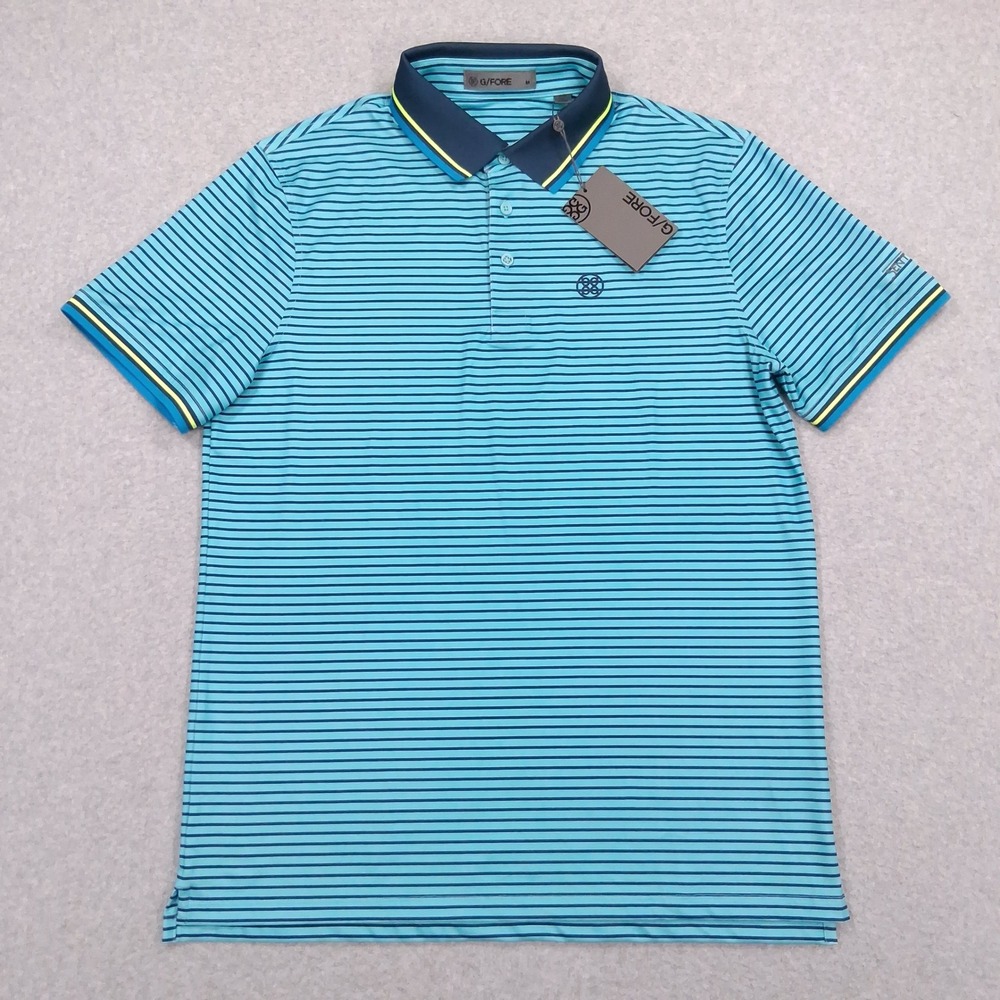 NEW $120 G/FORE Golf Polo Shirt Mens M Blue Sky Stripe Skull Tees 3D Tech Jersey - Picture 2 of 13